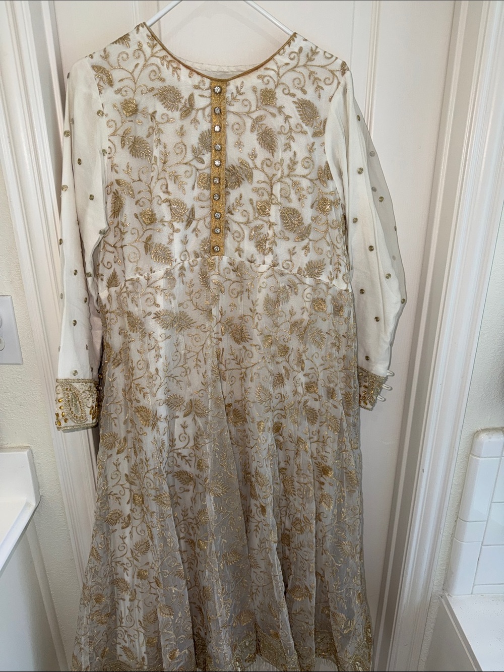 Pakistani Elegant White & Gold Embroidered Women's Dress